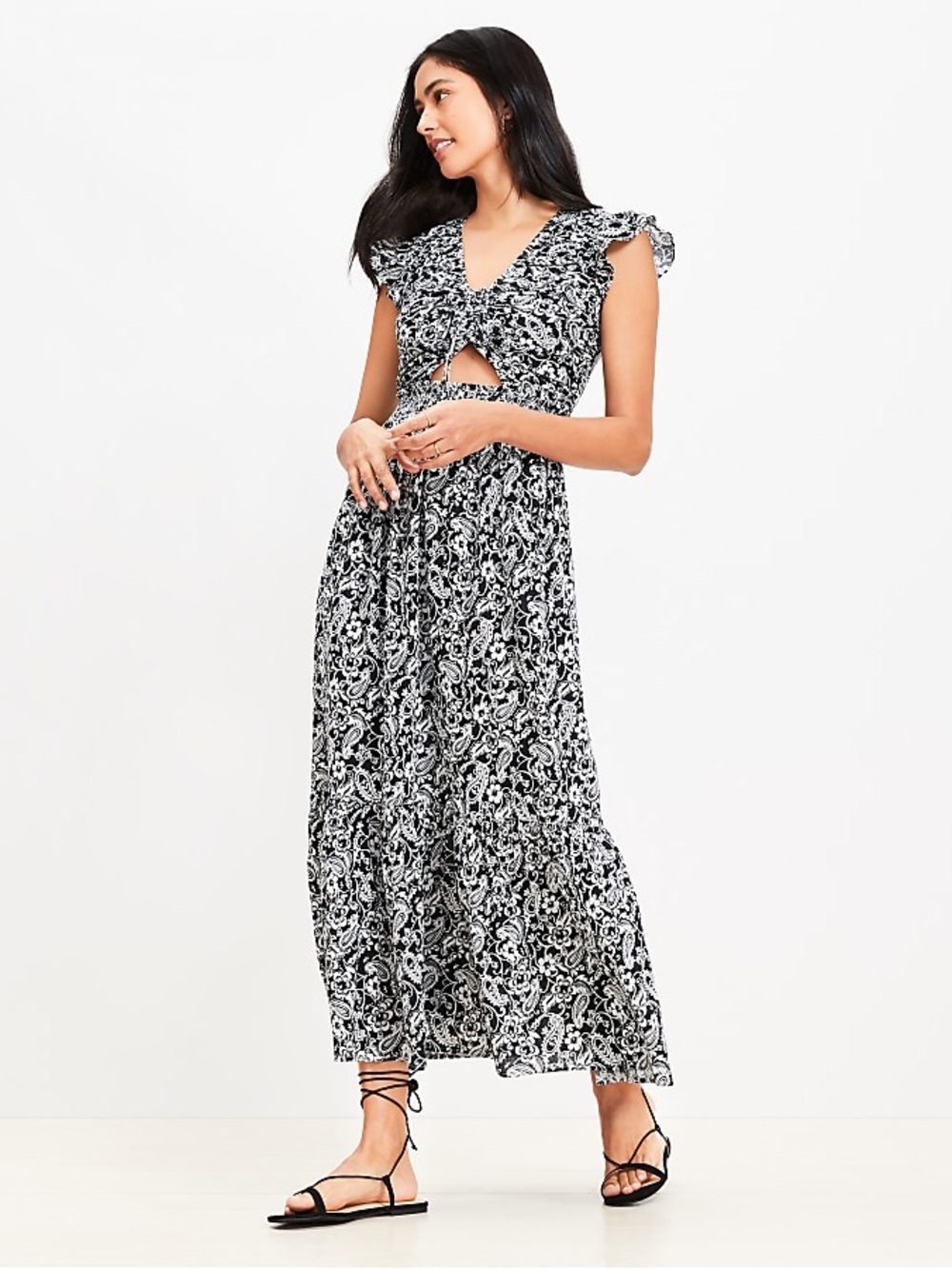 LOFT Beach Paisley Cutout Tiered Maxi Dress